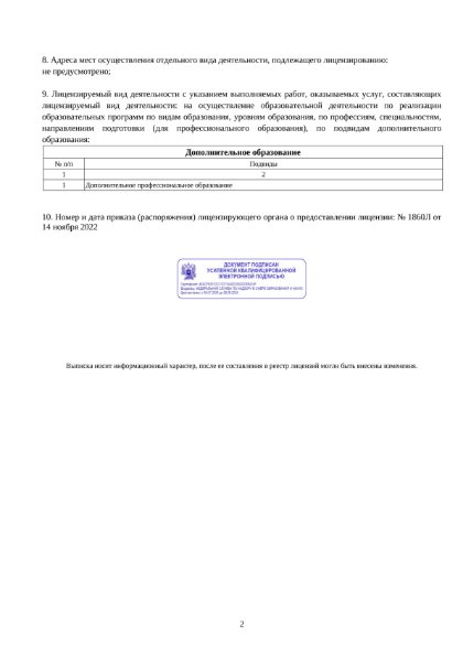 Выписка из реестра лицензий, лист 2